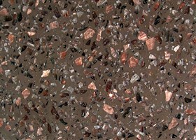 Brown terrazzo floor with copper colour glass aggregates