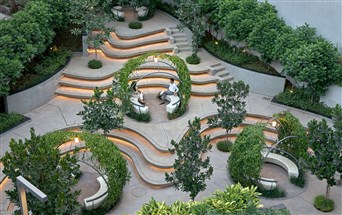 freeform terrazzo benches casted on site at Lodha Supremus